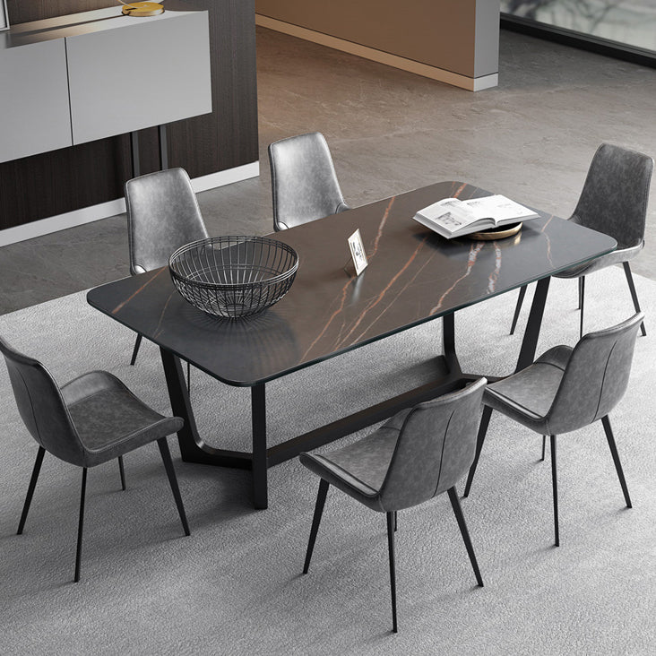 Modern 1/4/5/7 Pieces Rectangle Dining Set Sintered Stone Dining Table with Leather Chairs