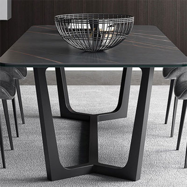 Modern 1/4/5/7 Pieces Rectangle Dining Set Sintered Stone Dining Table with Leather Chairs