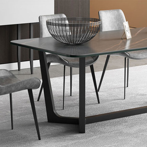 Modern 1/4/5/7 Pieces Rectangle Dining Set Sintered Stone Dining Table with Leather Chairs