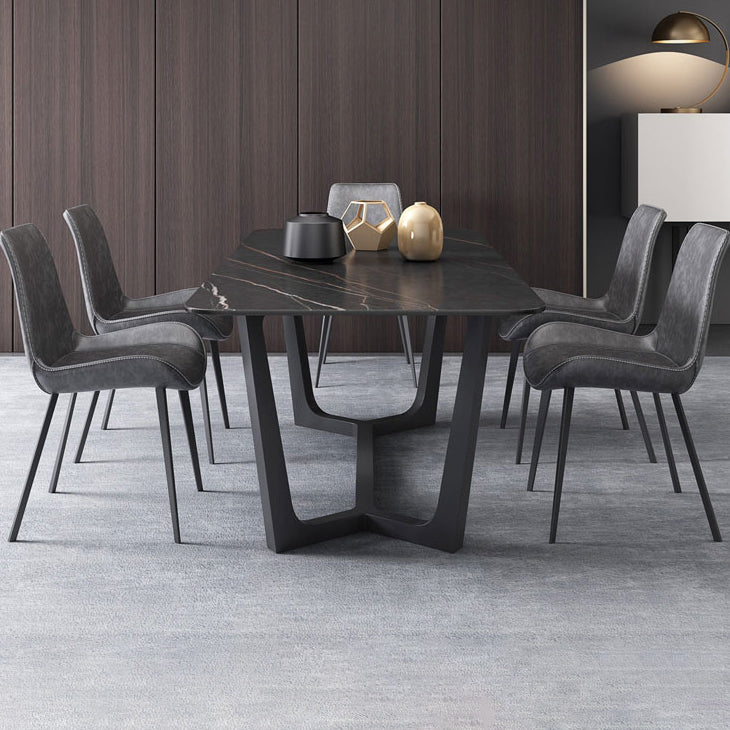 Modern 1/4/5/7 Pieces Rectangle Dining Set Sintered Stone Dining Table with Leather Chairs