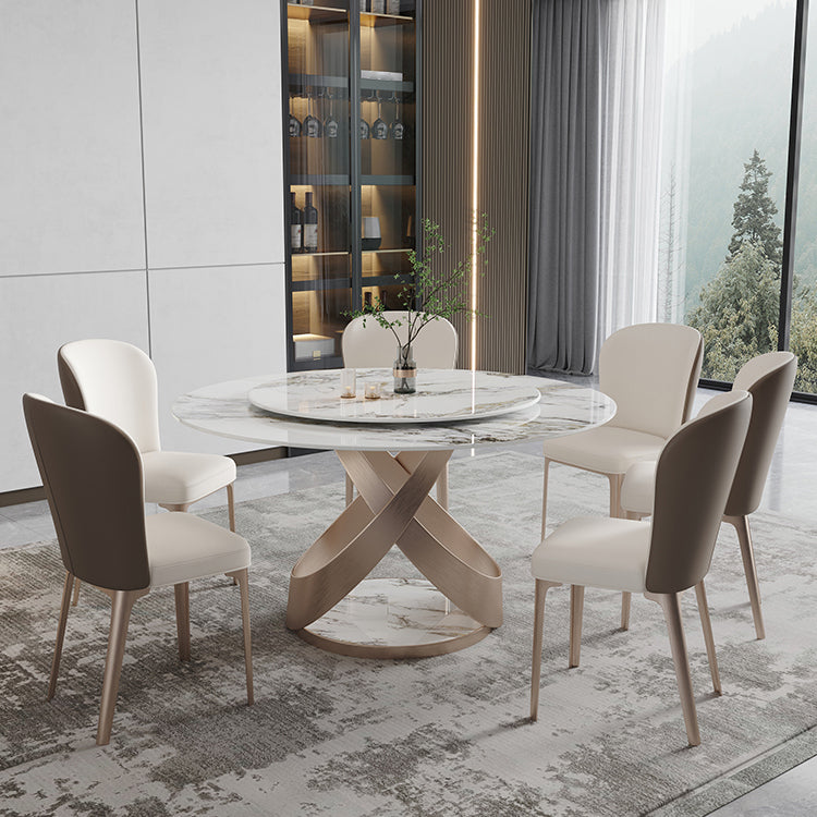 Modern 1/4/5/7 Pieces Dinette Set with White Sintered Stone Round Dining Table Set