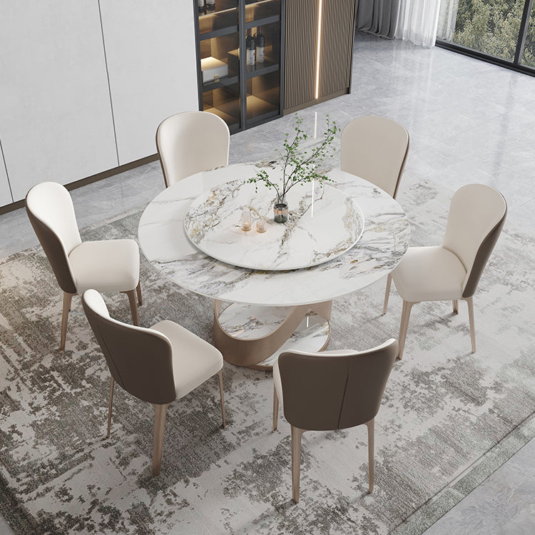 Modern 1/4/5/7 Pieces Dinette Set with White Sintered Stone Round Dining Table Set