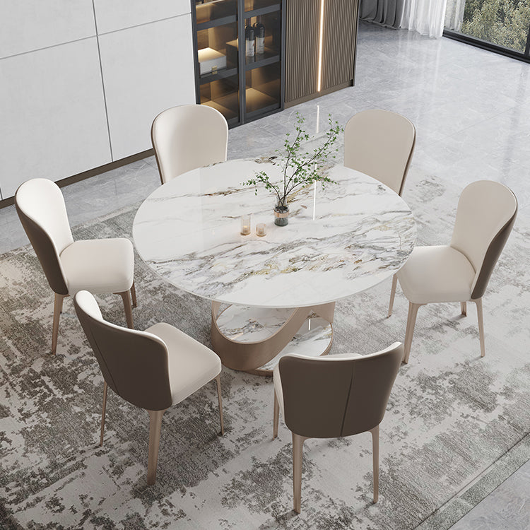 Modern 1/4/5/7 Pieces Dinette Set with White Sintered Stone Round Dining Table Set