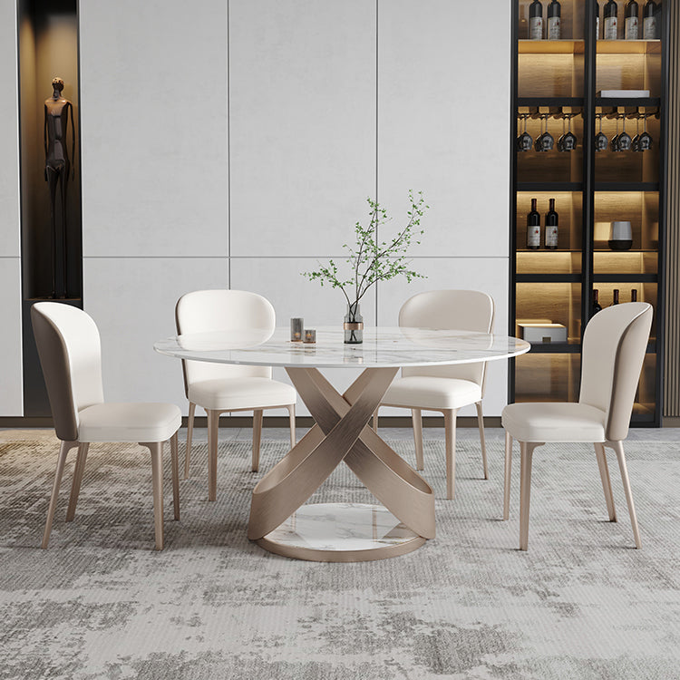 Modern 1/4/5/7 Pieces Dinette Set with White Sintered Stone Round Dining Table Set