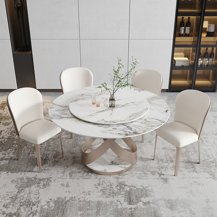 Modern 1/4/5/7 Pieces Dinette Set with White Sintered Stone Round Dining Table Set