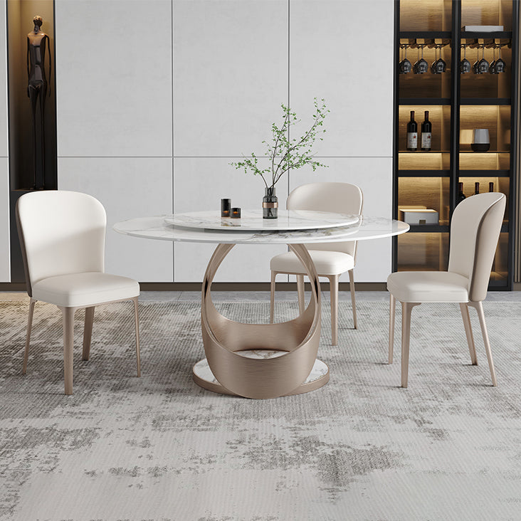 Modern 1/4/5/7 Pieces Dinette Set with White Sintered Stone Round Dining Table Set
