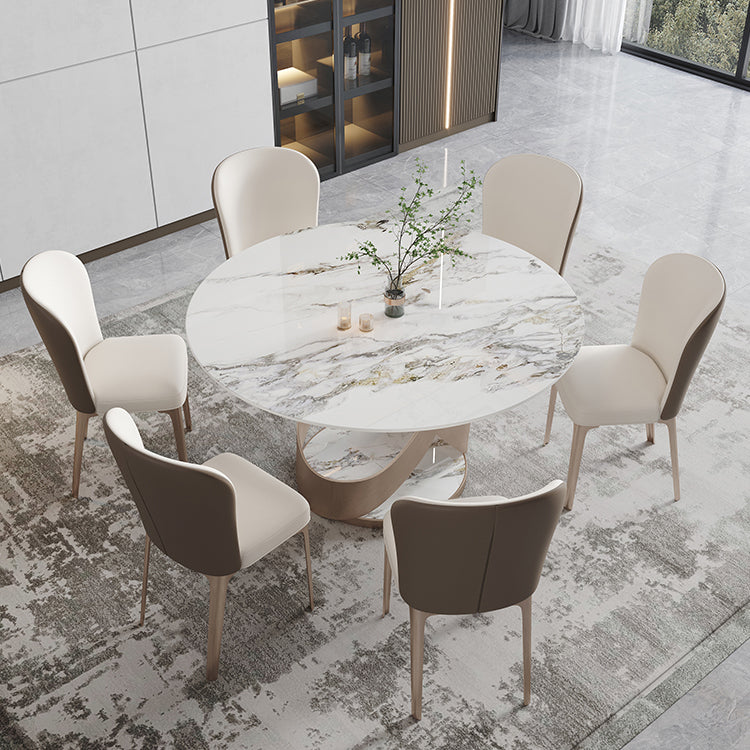 Modern 1/4/5/7 Pieces Dinette Set with White Sintered Stone Round Dining Table Set