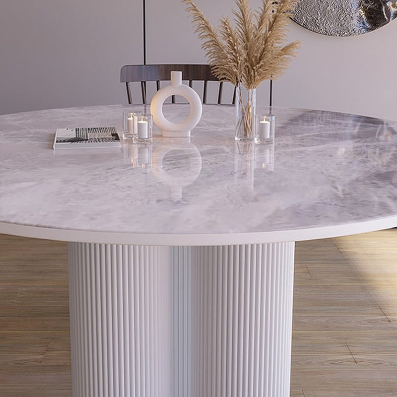 Modern Stone Dining Table Round Artificial Wood Table with Tripod Base