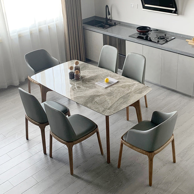 Mid-century Dining Table Rectangle 4-foot Solid Wood Table with Stone Top