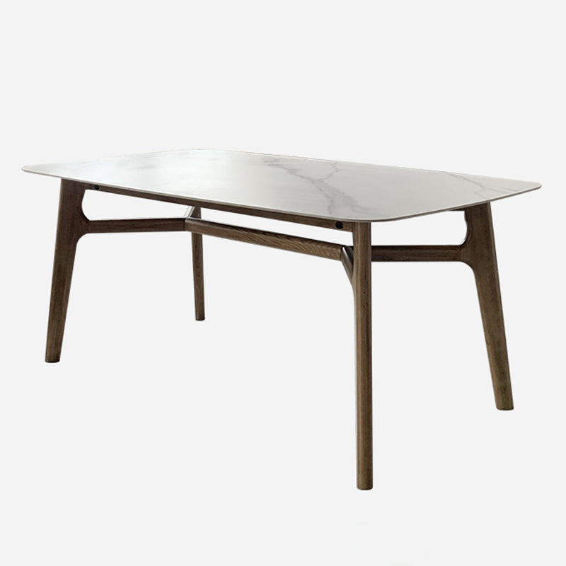 Mid-century Dining Table Rectangle 4-foot Solid Wood Table with Stone Top