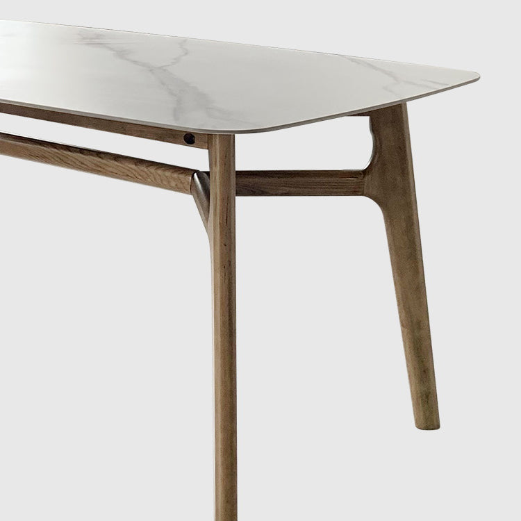 Mid-century Dining Table Rectangle 4-foot Solid Wood Table with Stone Top