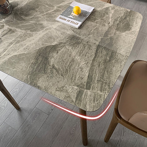 Mid-century Dining Table Rectangle 4-foot Solid Wood Table with Stone Top