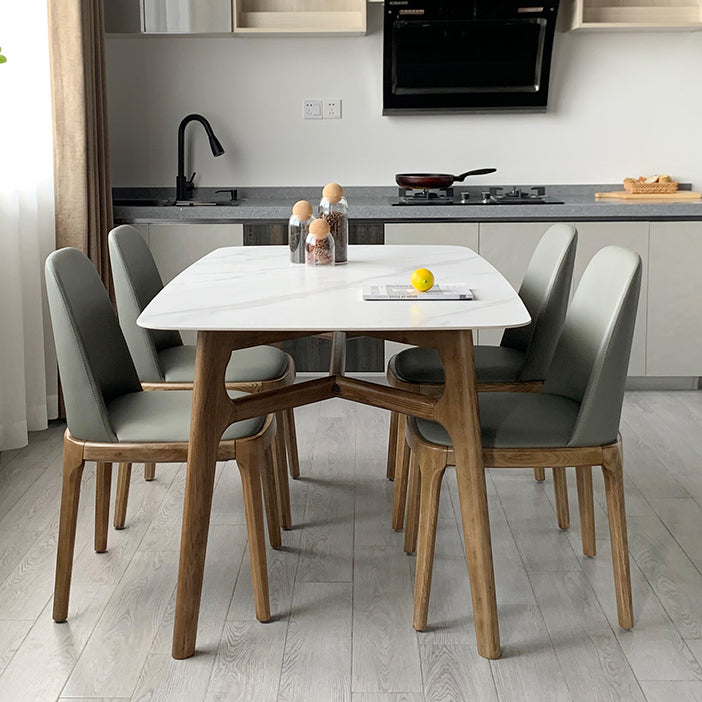 Mid-century Dining Table Rectangle 4-foot Solid Wood Table with Stone Top
