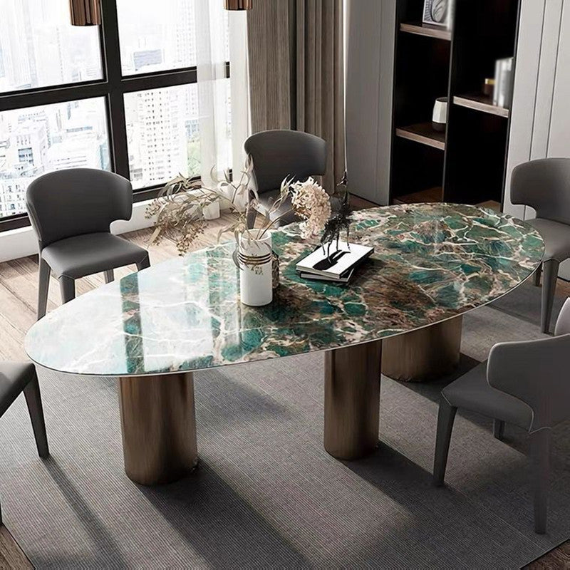 Traditional Luxury Oval Dining Site Table Gold Tripod Base Dining Table