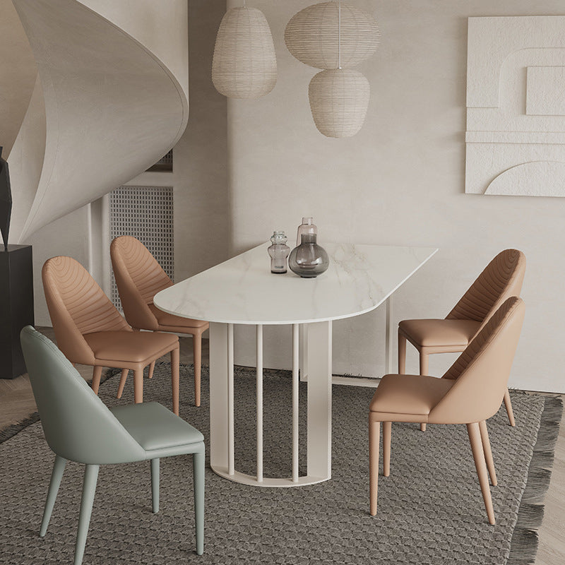 Living Room Simple Stone Table White Oval Table with Metal Pedestal