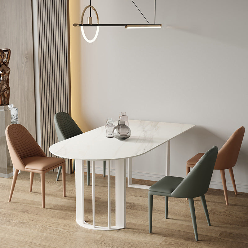 Living Room Simple Stone Table White Oval Table with Metal Pedestal