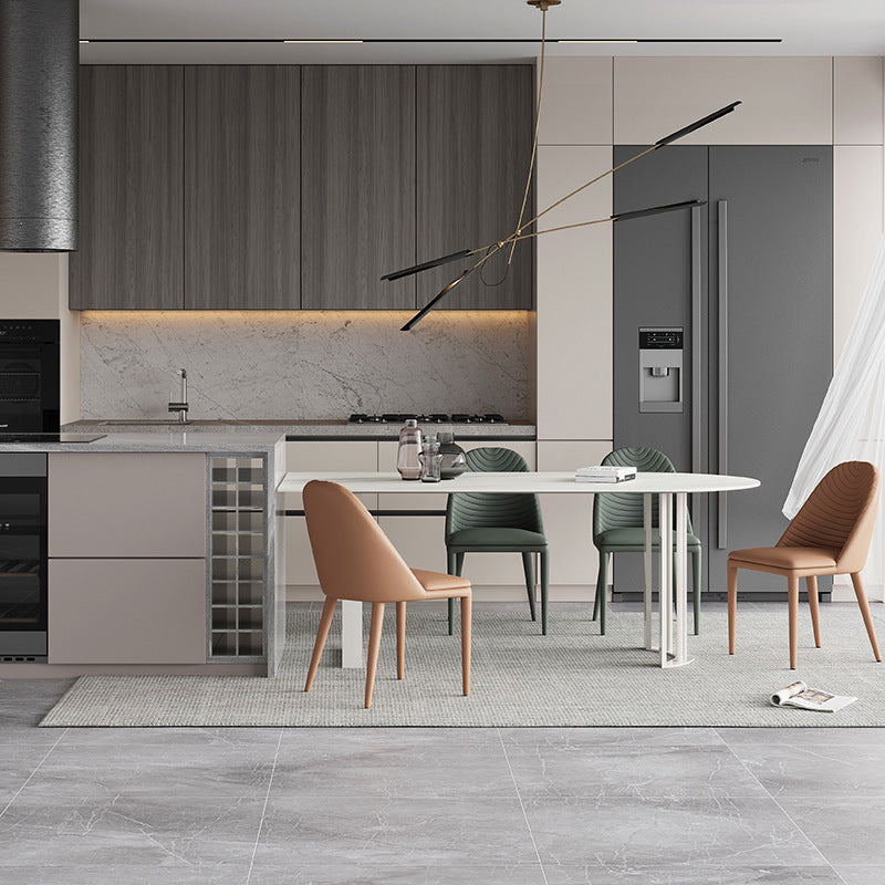 Living Room Simple Stone Table White Oval Table with Metal Pedestal