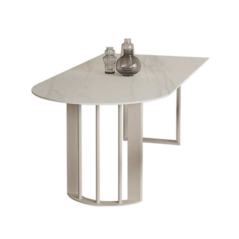 Living Room Simple Stone Table White Oval Table with Metal Pedestal