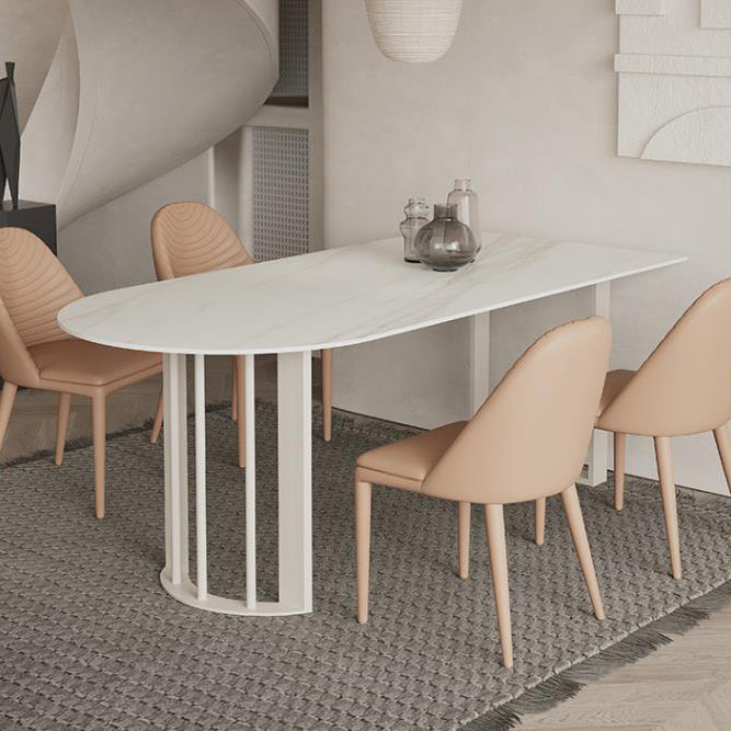 Living Room Simple Stone Table White Oval Table with Metal Pedestal