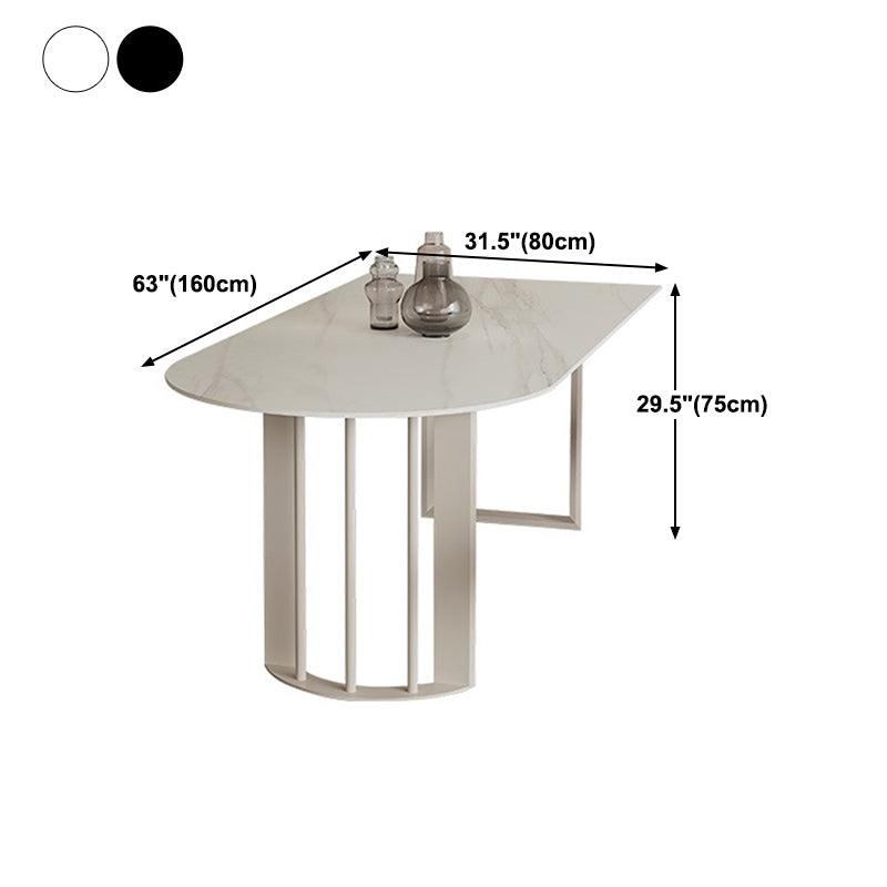 Living Room Simple Stone Table White Oval Table with Metal Pedestal
