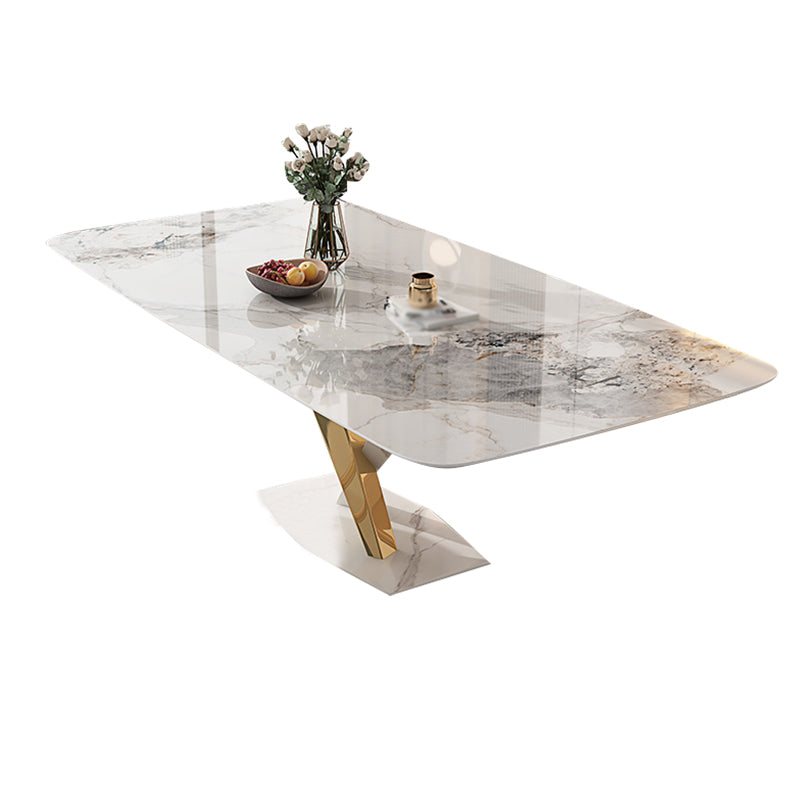 White Stone Dining Table Household Small Apartment Dining Furniture with Pedestal Base