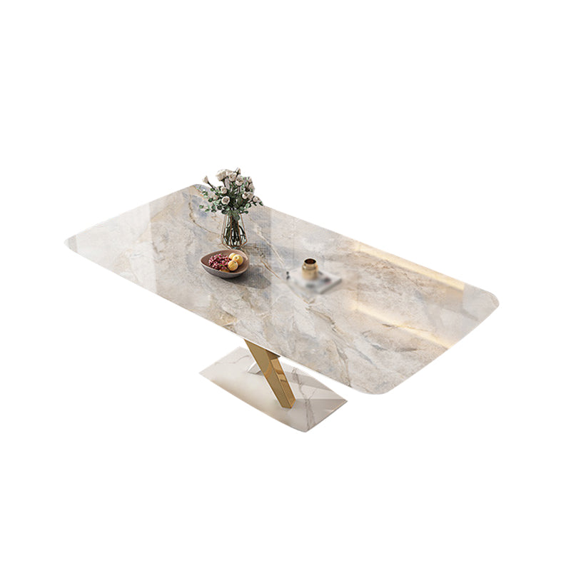 White Stone Dining Table Household Small Apartment Dining Furniture with Pedestal Base