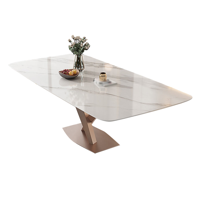 White Stone Dining Table Household Small Apartment Dining Furniture with Pedestal Base