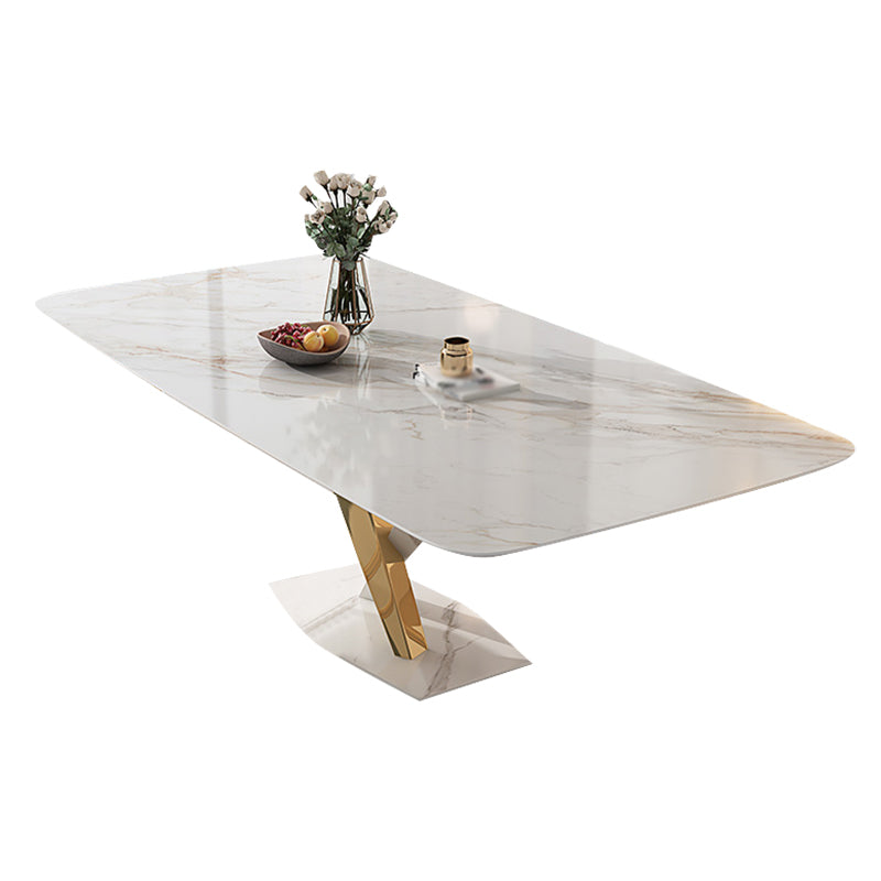White Stone Dining Table Household Small Apartment Dining Furniture with Pedestal Base