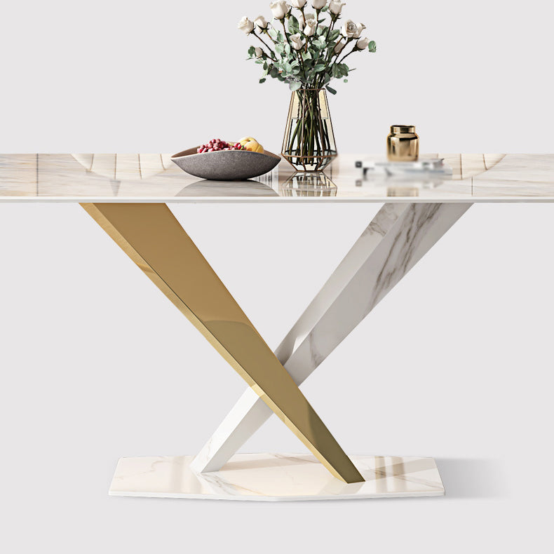 White Stone Dining Table Household Small Apartment Dining Furniture with Pedestal Base