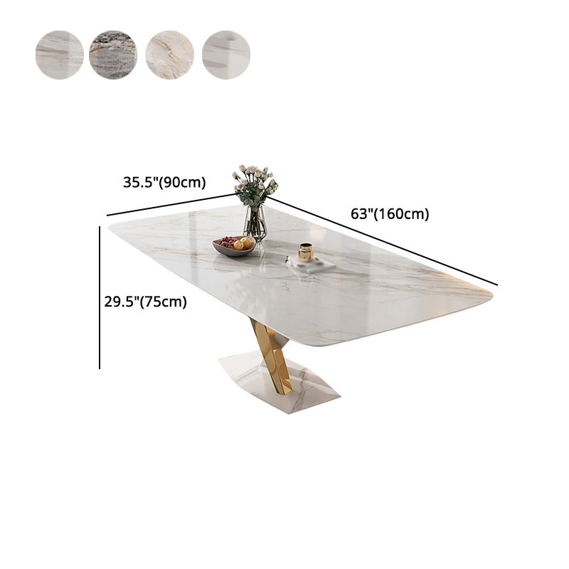 White Stone Dining Table Household Small Apartment Dining Furniture with Pedestal Base