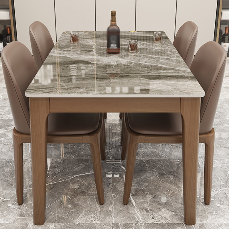 Mid-Century Modern Dining Table Stone Dining Table with Solid Wood Base