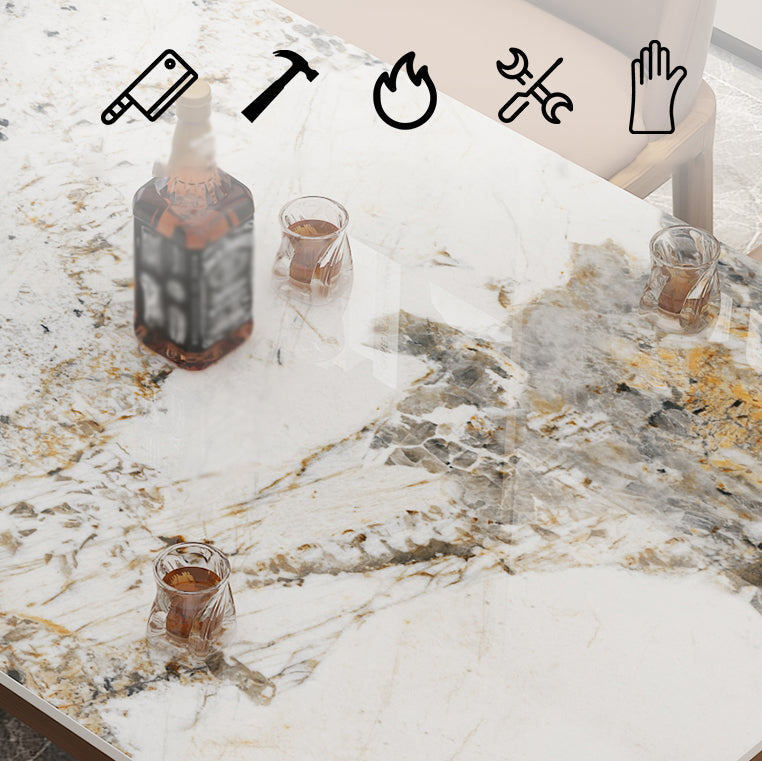 Mid-Century Modern Dining Table Stone Dining Table with Solid Wood Base