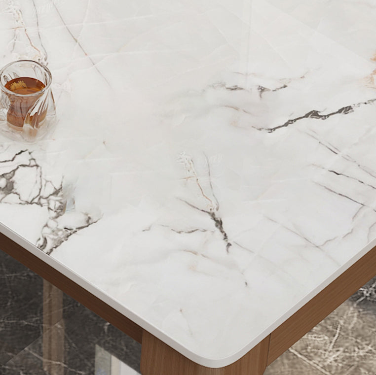 Mid-Century Modern Dining Table Stone Dining Table with Solid Wood Base