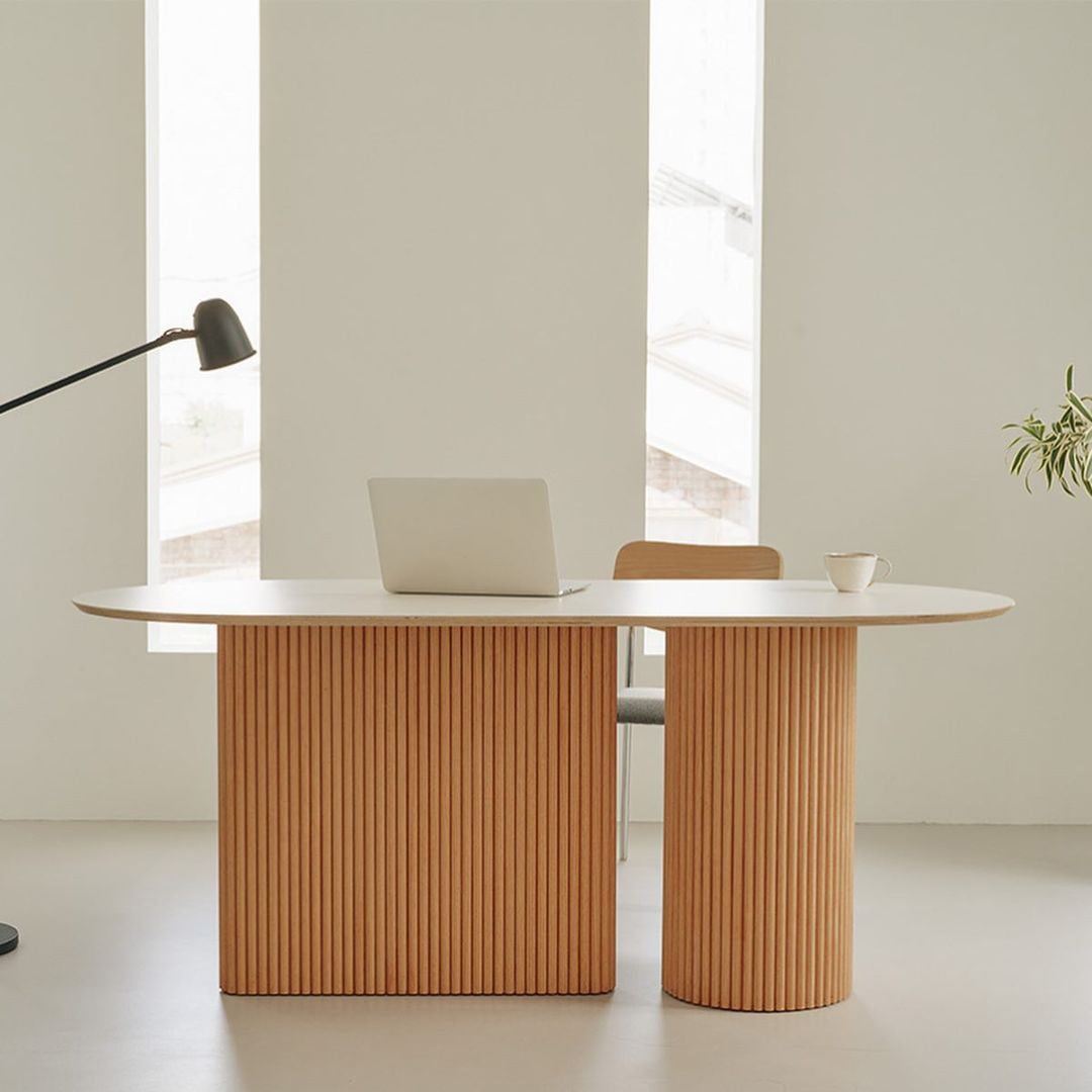 Solid Wood Dining Table Oval Double Pedestal Brown Furniture for Restaurant