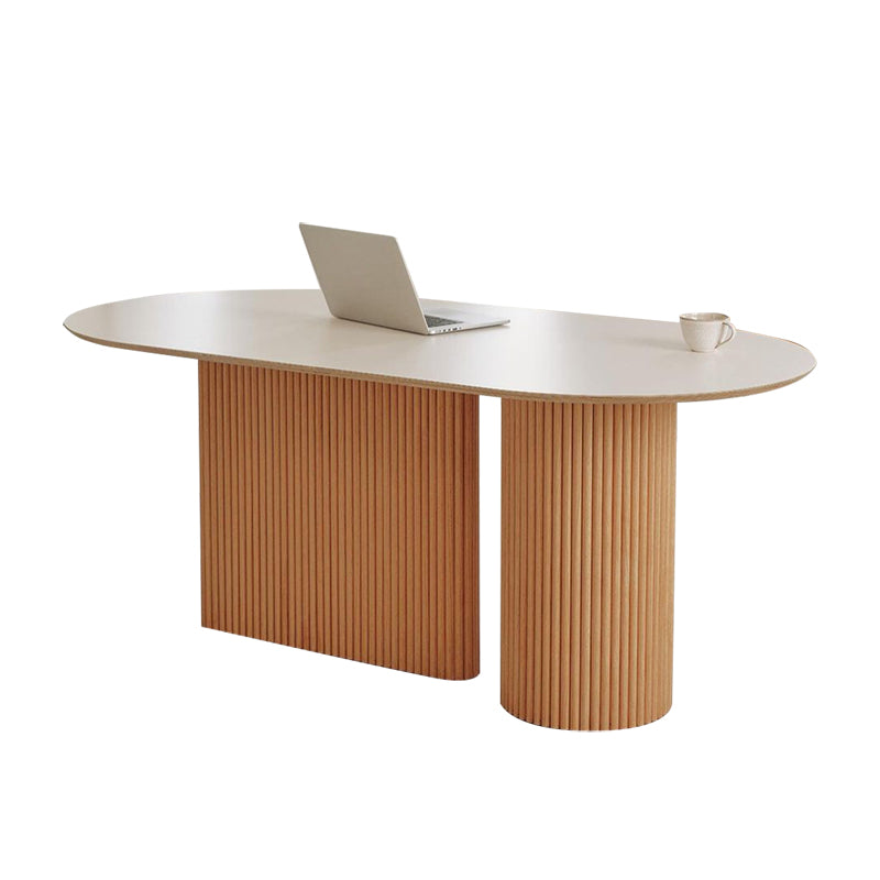 Solid Wood Dining Table Oval Double Pedestal Brown Furniture for Restaurant
