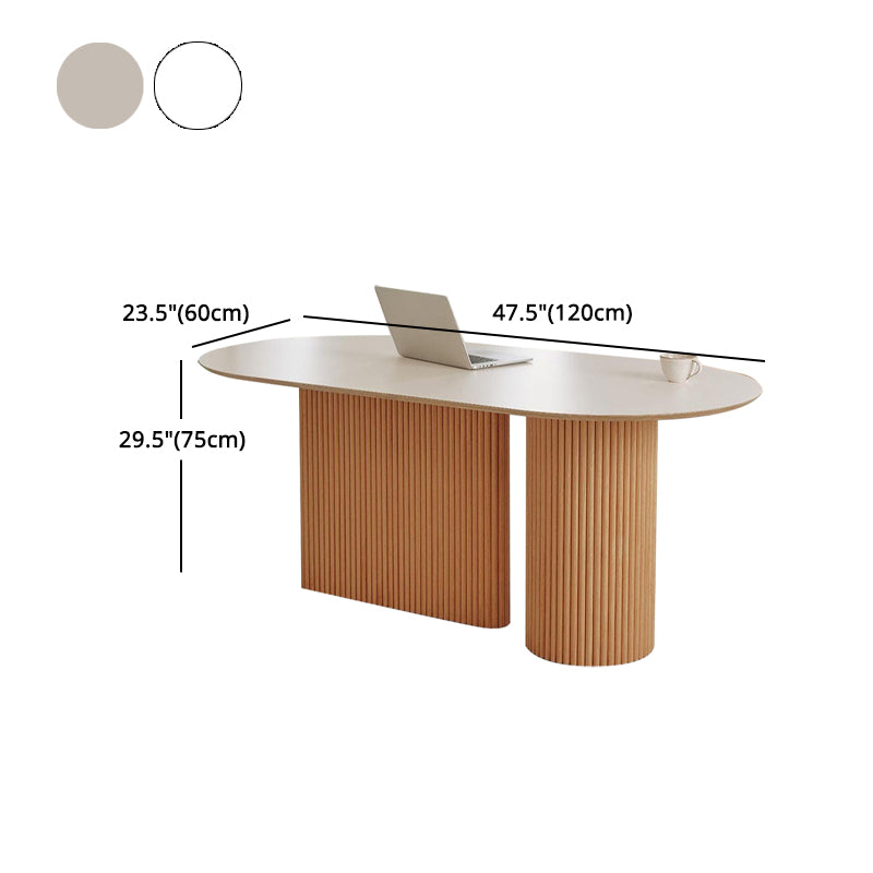 Solid Wood Dining Table Oval Double Pedestal Brown Furniture for Restaurant