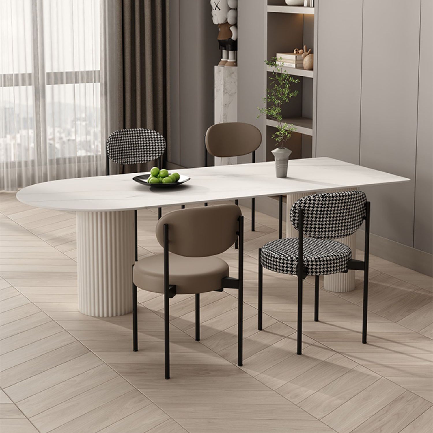 Kitchen Dining Table Modern Stone Dining Table in White and Black