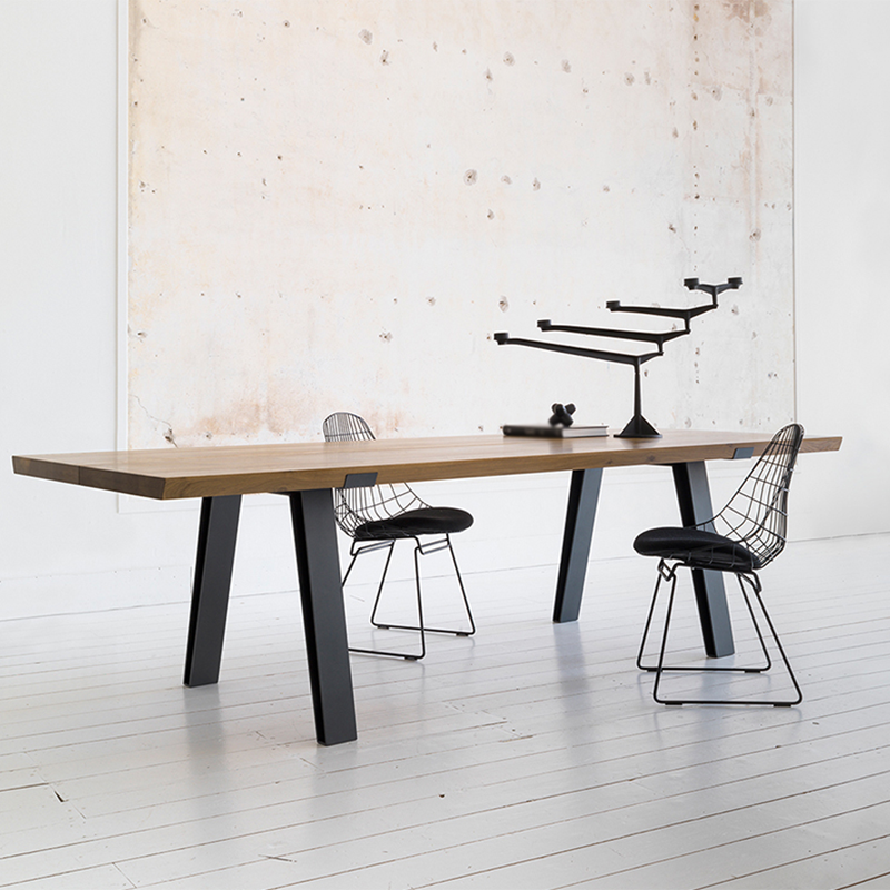 Industrial Pine Wood Table for Restaurant Rectangle Dining Table with Metal 4 Legs