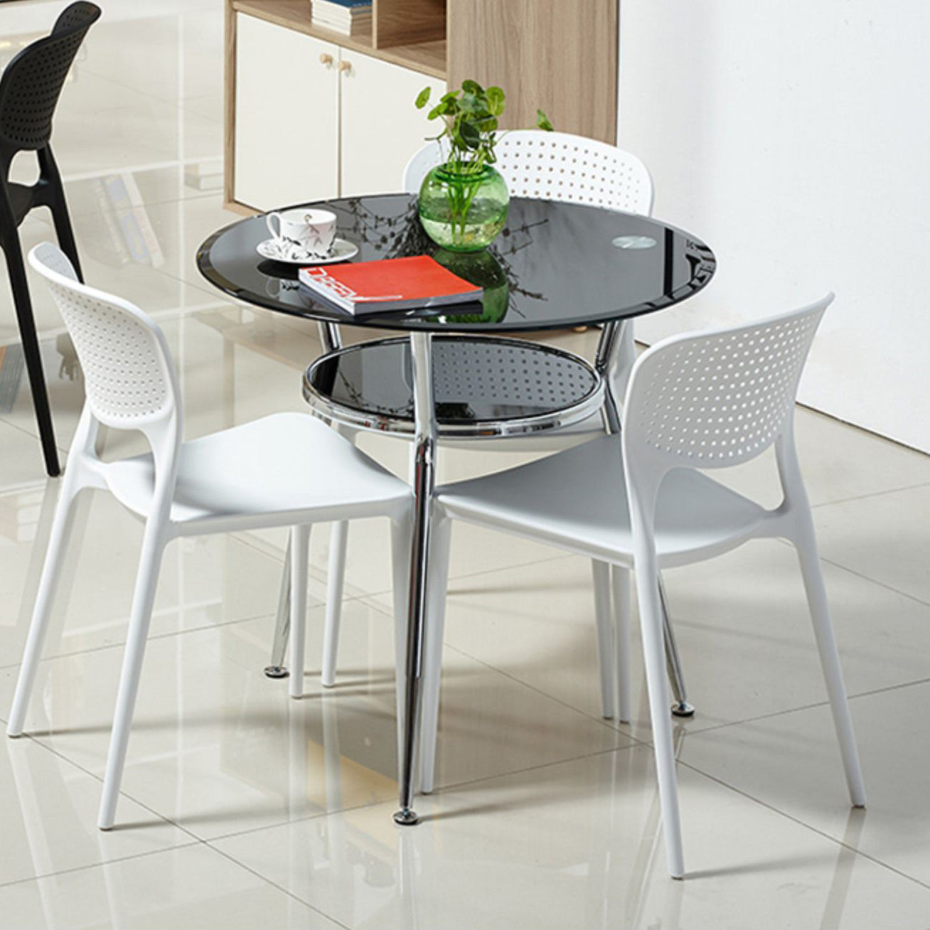 Metal Modern Round Indoor Table Glass Top Table for Kitchen and Dining Room