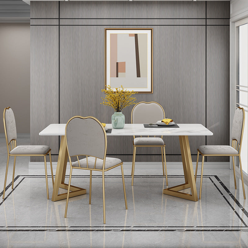 Stone Top Table Modern Rectangle Dining Table with Sled Base