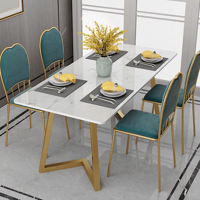Stone Top Table Modern Rectangle Dining Table with Sled Base