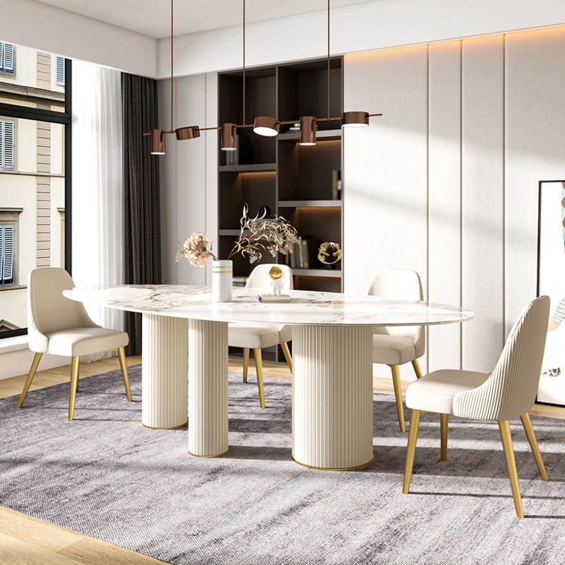 Metal Traditional Luxury Oval Indoor Table Sintered Stone Table with 3 Legs