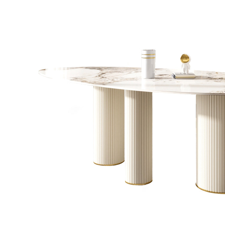 Metal Traditional Luxury Oval Indoor Table Sintered Stone Table with 3 Legs