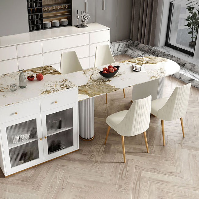 Free Form Sintered Stone Table for Restaurant Luxury Table with Double Pedestal