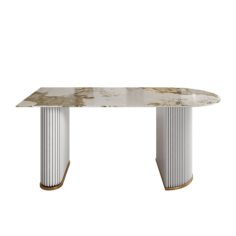Free Form Sintered Stone Table for Restaurant Luxury Table with Double Pedestal