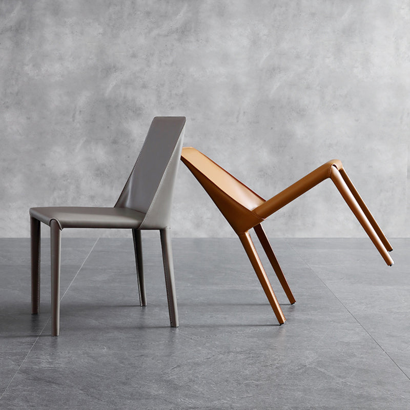 Contemporary Leather Dining Side Chairs Armless Solid Back Chair