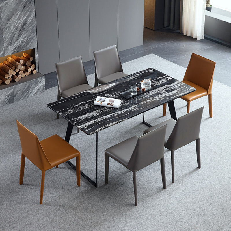 Contemporary Leather Dining Side Chairs Armless Solid Back Chair