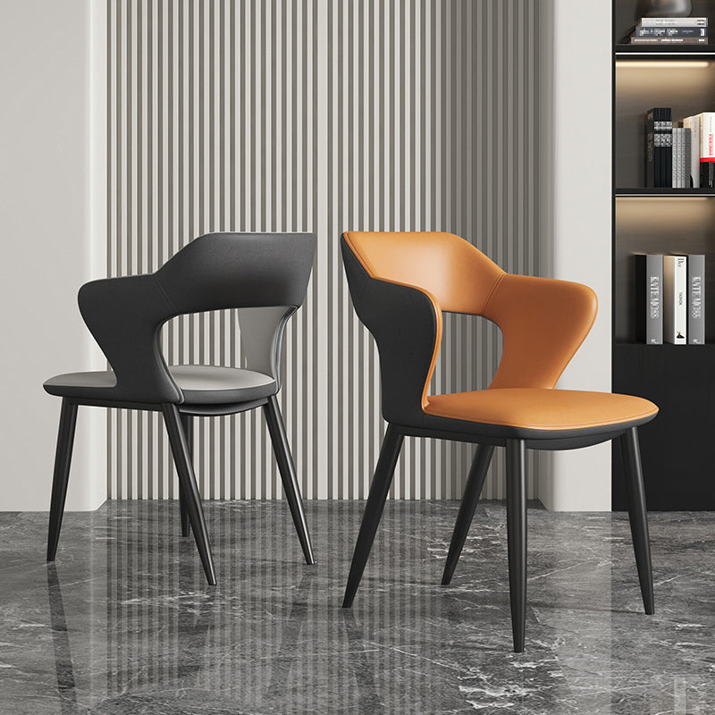 Minimalist Design Arm Open Back Side Chairs Faux Leather Side Chair