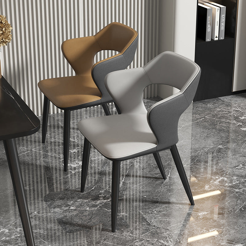Minimalist Design Arm Open Back Side Chairs Faux Leather Side Chair