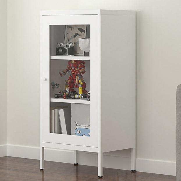 Contemporary Style Metal Bookcase Closed Back Bookshelf with Door for Home